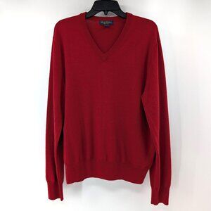BROOKS BROTHERS Sweater‎ Men's L Red Saxon Wool Knit V Neck Long Sleeve